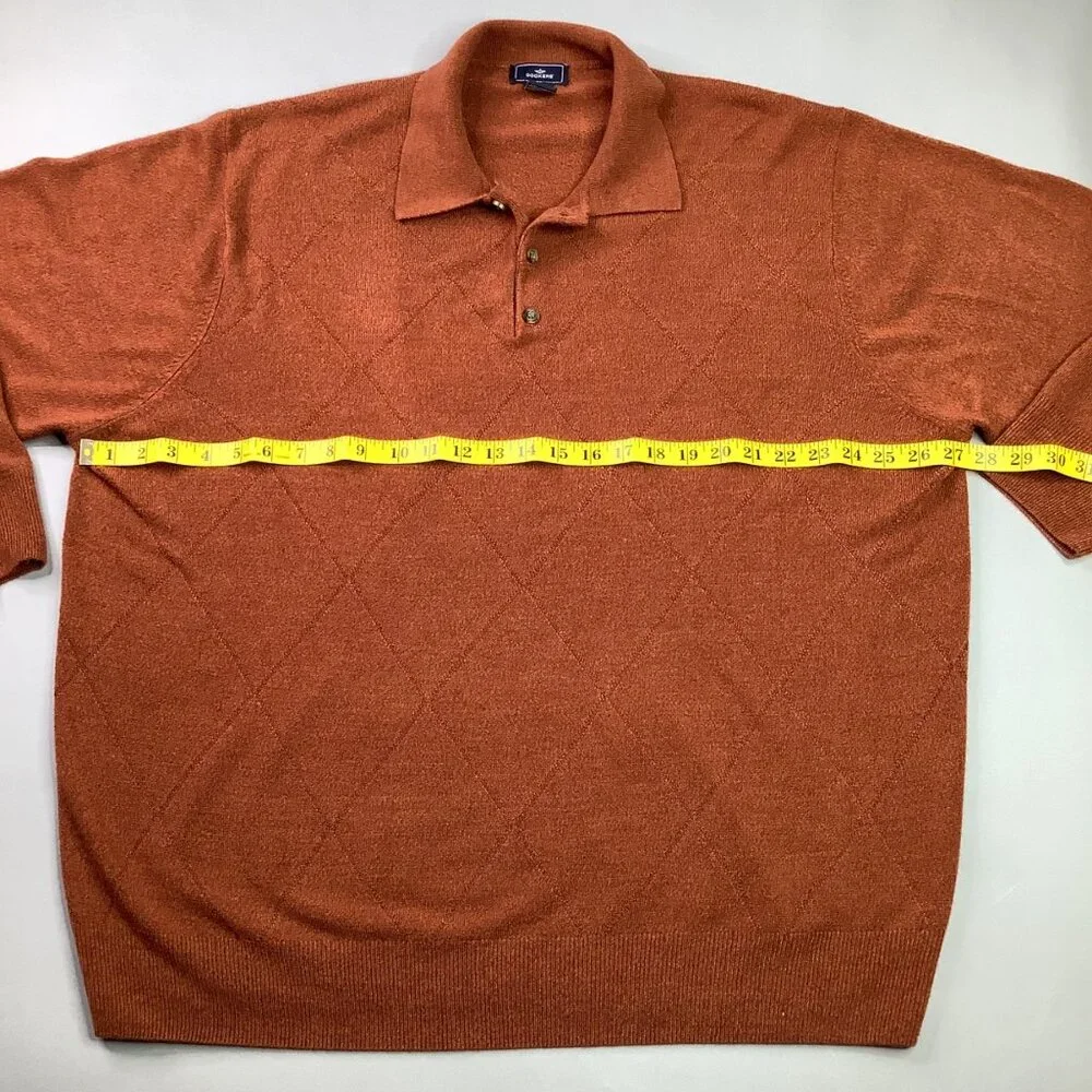 Dockers 3XL Rust Orange Acrylic Sweater With Diamond Pattern & Buttoned Collar - Picture 3 of 7